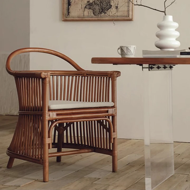 Sedia da pranzo in rattan naturale Salotto intrecciato a mano Studio Balcone Poltrona per il tempo libero Sillas Salon Comedor Sedia da vacanza in rattan