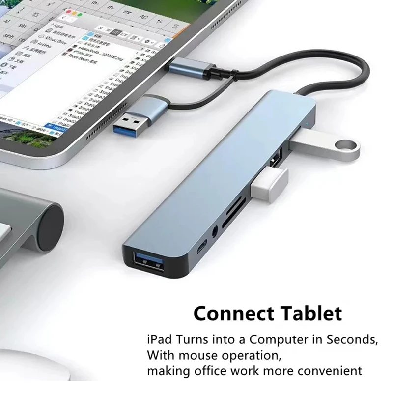 8 in 2 Docking Station USB Type C HUB with 3.5mm Audio Jack Adapter Micro SD Card Reader Laptop Tablet Phone Disk Converter