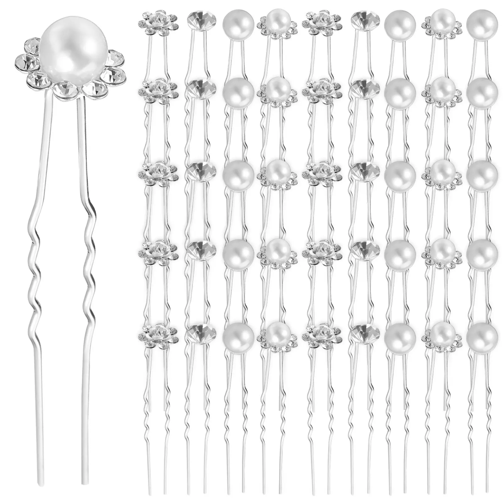 

40 шт. заколок-вилок для волос, U-образные свадебные заколки с искусственным жемчугом и стразами, аксессуары для укладки причесок