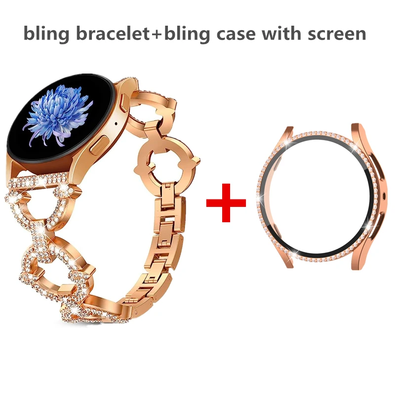 Bling Band +Case For Samsung Galaxy Watch 5 4 6 40mm 44mm Metal Diamonds Strap Cover Bracelet For Galaxy Watch 5 4 Accessories