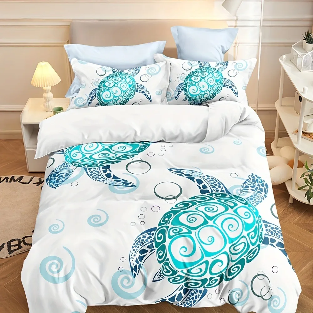 Turtle Print Bedding Set, Soft Comfortable Duvet Cover, For Bedroom, Guest Room (1*Duvet Cover + 2*Pillowcases, Without Core)