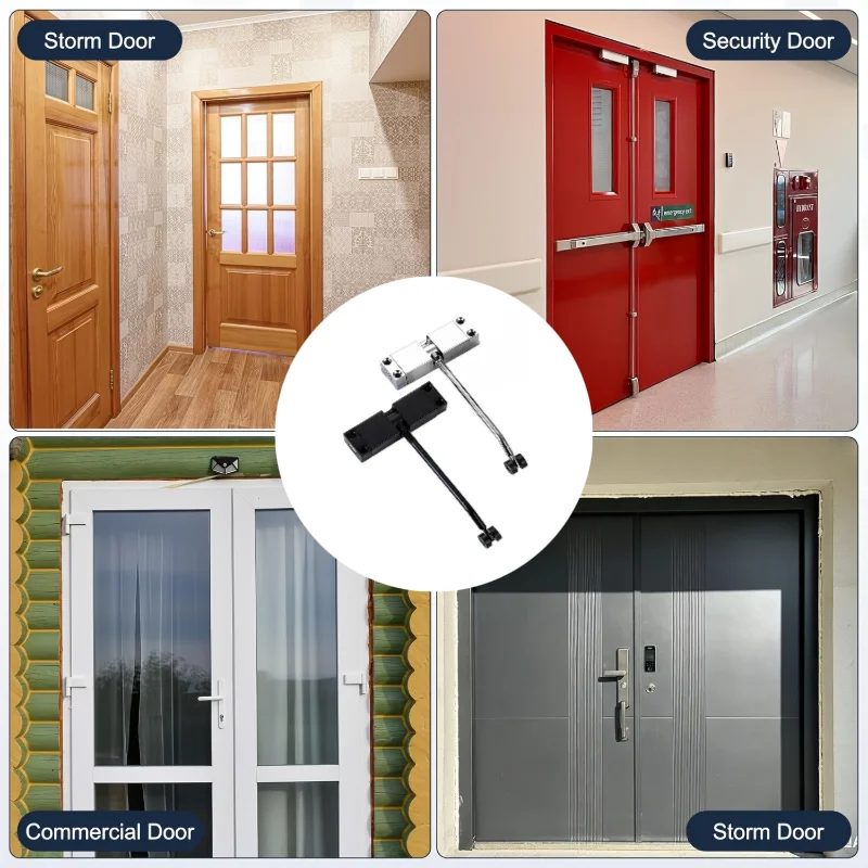 2-Piece Square Automatic Spring Door Closer, Surface-Mounted Silent Door Closing Device, Adjustable Closing Speed, Automatic Rebound and Self-Closing Design, Suitable for Residential, Office, and Commercial Interior Hinged Doors, Spring Door Control Hardware Accessories, Automatic Door Closer Installation and Replacement Parts