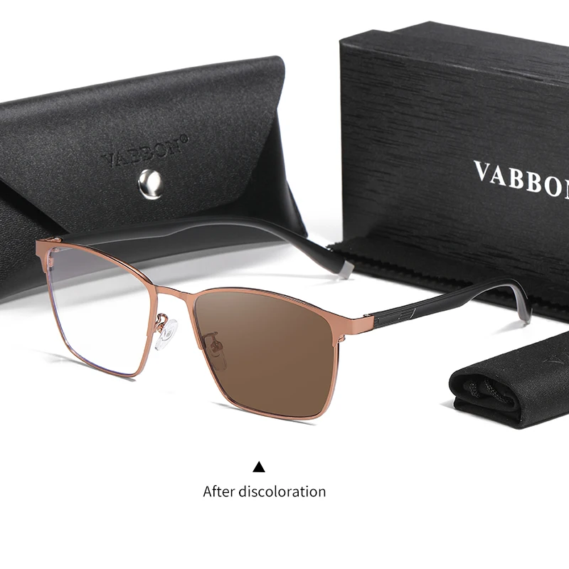 Vabbon 新しいメンズ近視メガネ抗青色光処方メガネ高度な金属フレームゴーグル抗疲労フラットメガネフォトクロミックメガネ 9448