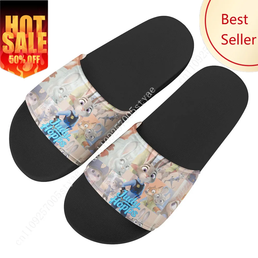 

Judy Hopps Nick Wilde House Slippers Disney Cartoon Movies Sandals Design Your Photo Text Logo Holiday Gifts Custom Shoes