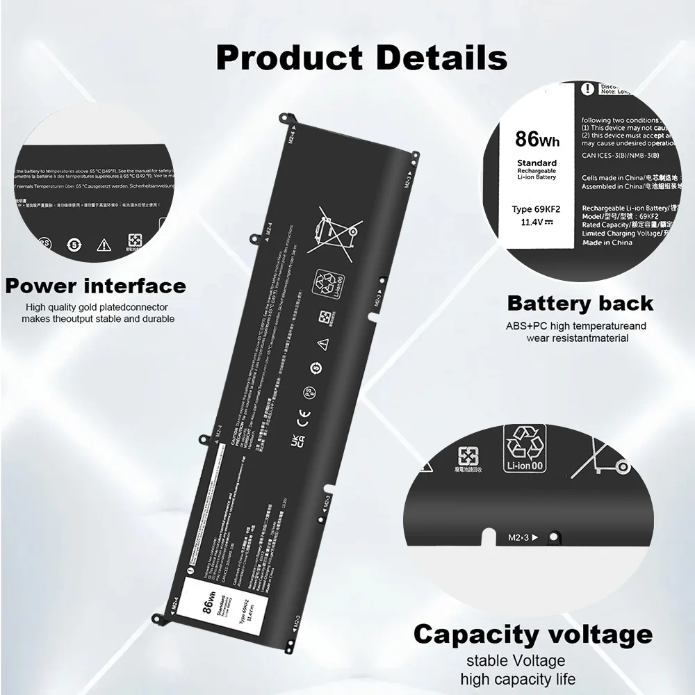 SKOWER 69KF2 Battery for Dell XPS 15 9500 9510 9520 Precision 5550 G15 5511 5515 G7 7500 P91F ALIENWARE M15 R4 R5 R6 M17 R3 R4