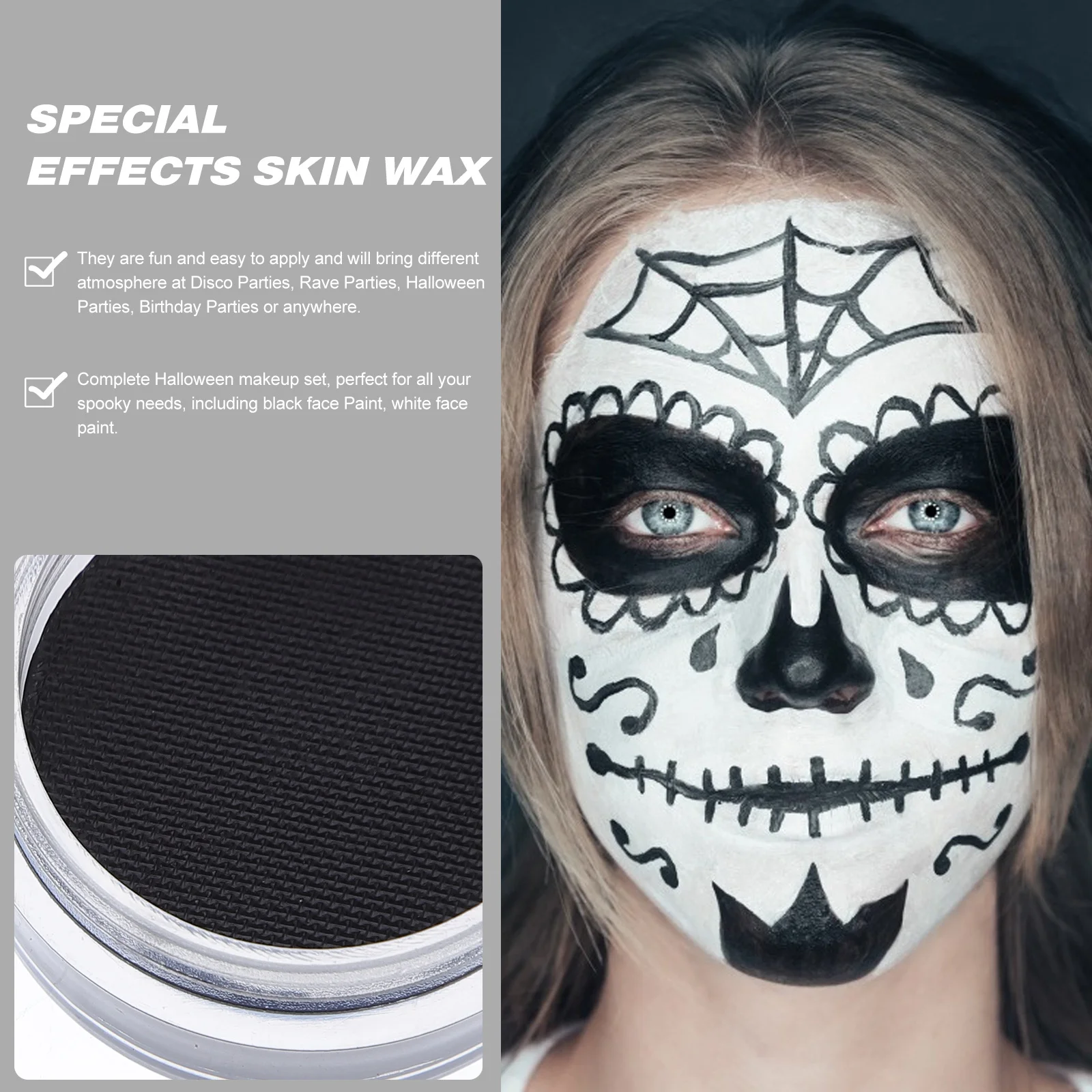 2Pcs Wax Paint Set Black White Face Body Art Kit for Rave Festival Fancy Dress Adult Makeup Supplies