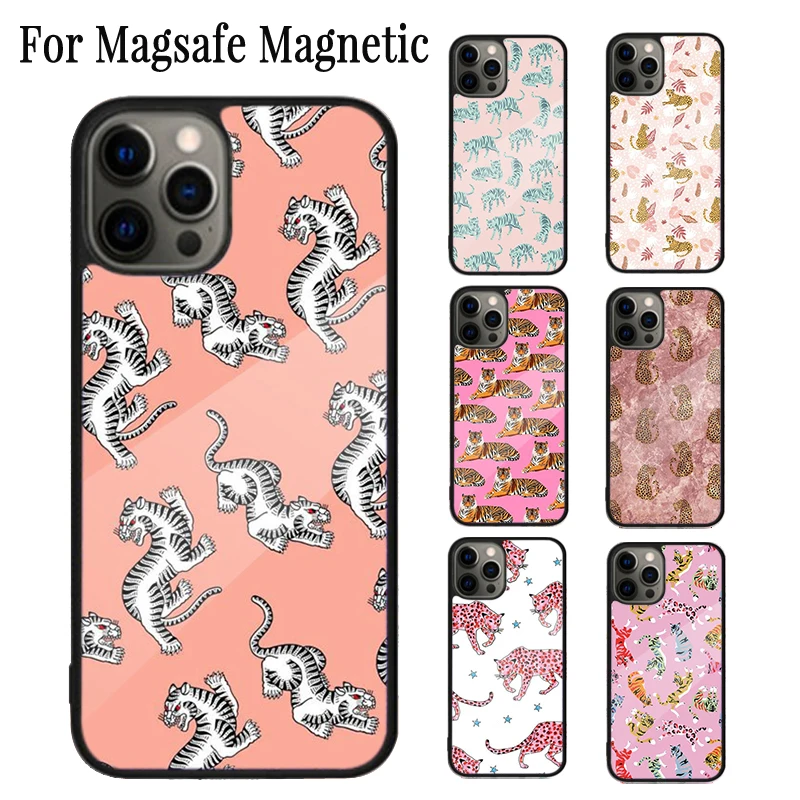 

Tigers Cheetah Print Magnetic Phone Case Coque For iPhone 16 15 14 Plus 13 12 Mini 11 Pro Max Magsafe Wireless Cover Capa