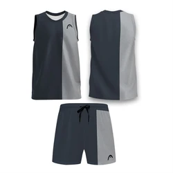 Men's Summer Two-Color Design Tennis Badminton Sleeveless Sports Vest Shorts Set Fast Drying Sweat Running Fitness Two-Piece Set