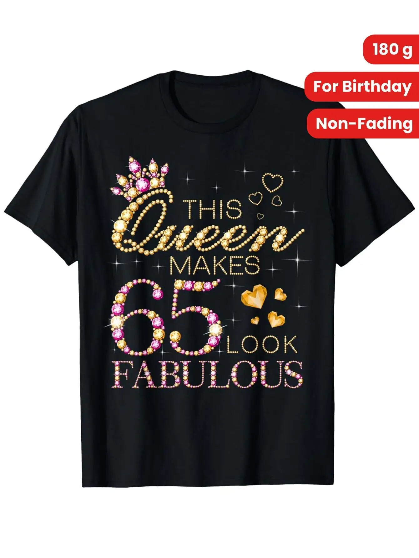 تي شيرت This Queen Make 65 Look رائع لعيد الميلاد السادس والستين من Queen B-day، تي شيرت رجالي قطن 100%، أسود، غير يتلاشى، 180 جرام، جميع البحار