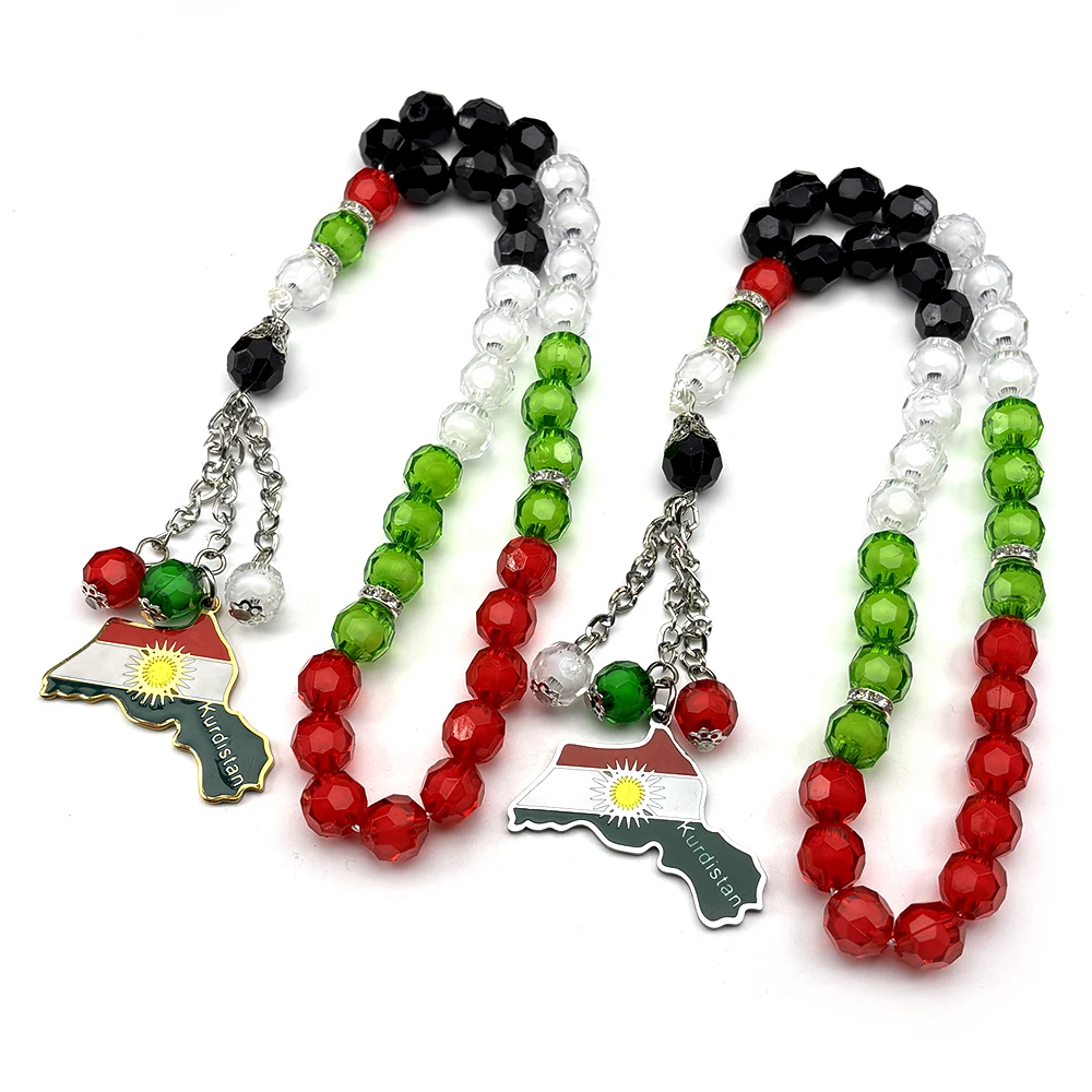 Kurdish Flag Prayer Beads Keychain Rosary Tasbih Car/Home/Office Hanging Kurdistan Jewelry Kurde Tesbih Kurdische Patches Banner