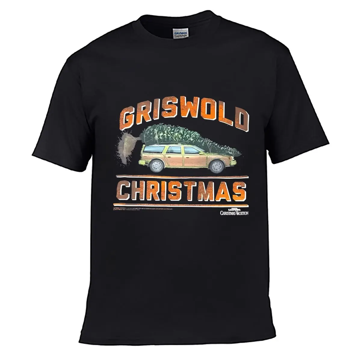 Griswold Christmas Wagon Solid Washed Vintage Tee Distressed Loose