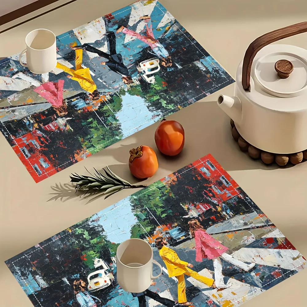 Vintage Beatles Abbey Road Crossing Art Placemat Linen Washable Table Mat Kitchen Decor Gift For Music Lovers