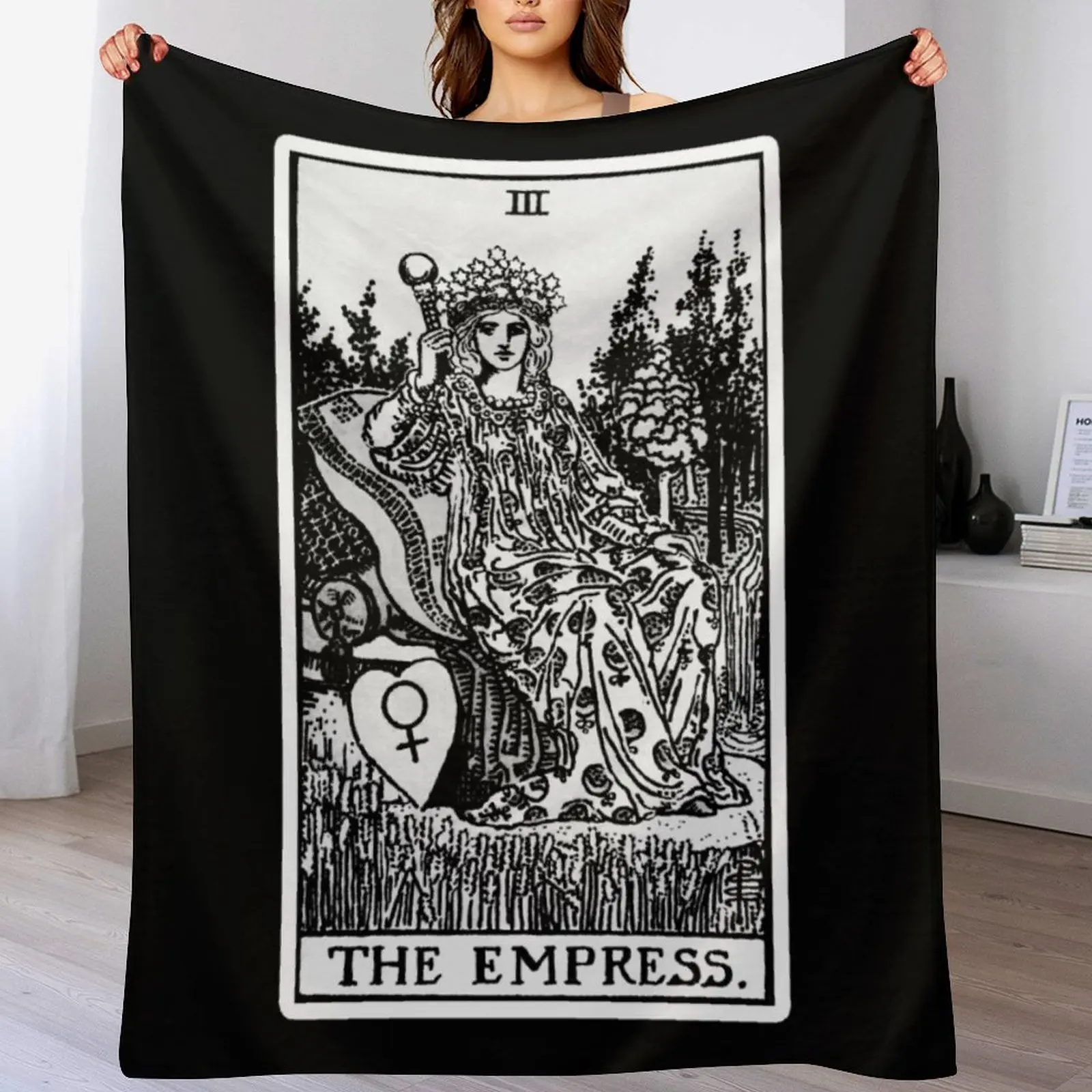 III. The Empress Tarot Card Black and white Throw Blanket Thin christmas gifts Bed linens Blankets