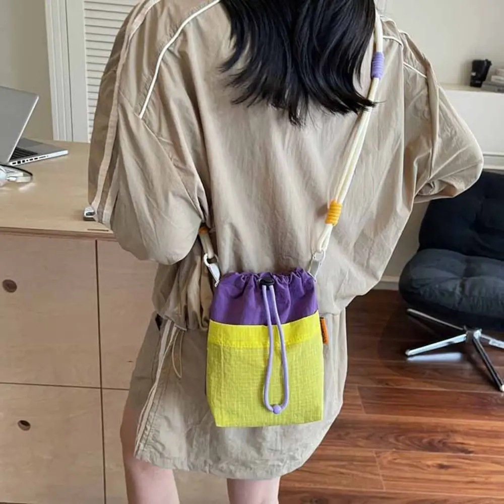 Shoulder Strap Small Drawstring Bucket Bag Quick Drying Nylon Water Bottle Holder Large Opening Waterproof