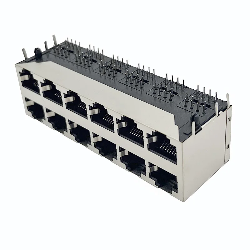 

RJ45 Connector 2x6 socket 12 Port Shielded Modular PCB Jack 8P8C Right Angle Through Hole Network Female