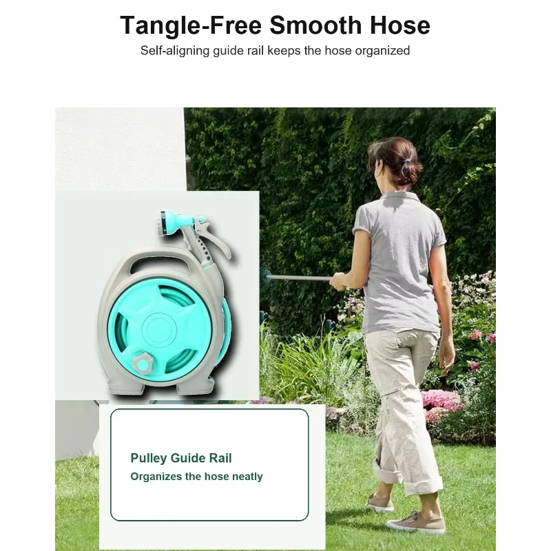 1/2-Inch Portable Automatic Rewind Hose Winder, Self-Retracting Pipe Storage Organizer for Garden Lawn Watering