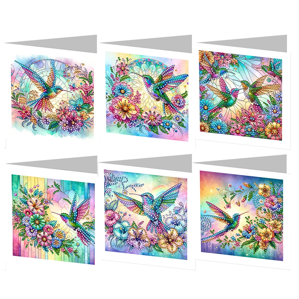 6Pcs New DIY Diamond Painting Greeting Card Holiday Flower Landscape Animal Card Blessing Card Happy Birthday Gift Thanks Card