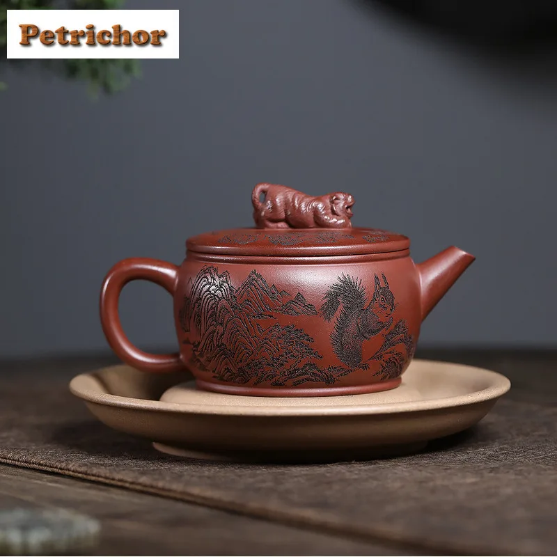 260 مللي ييشينغ أباريق الشاي الطين الأرجواني اليدوية وعاء عيار كبير الخام الخام الأحمر الإنحدار الطين الشاي تخمير غلاية مع مصفاة شاي زيشا #3