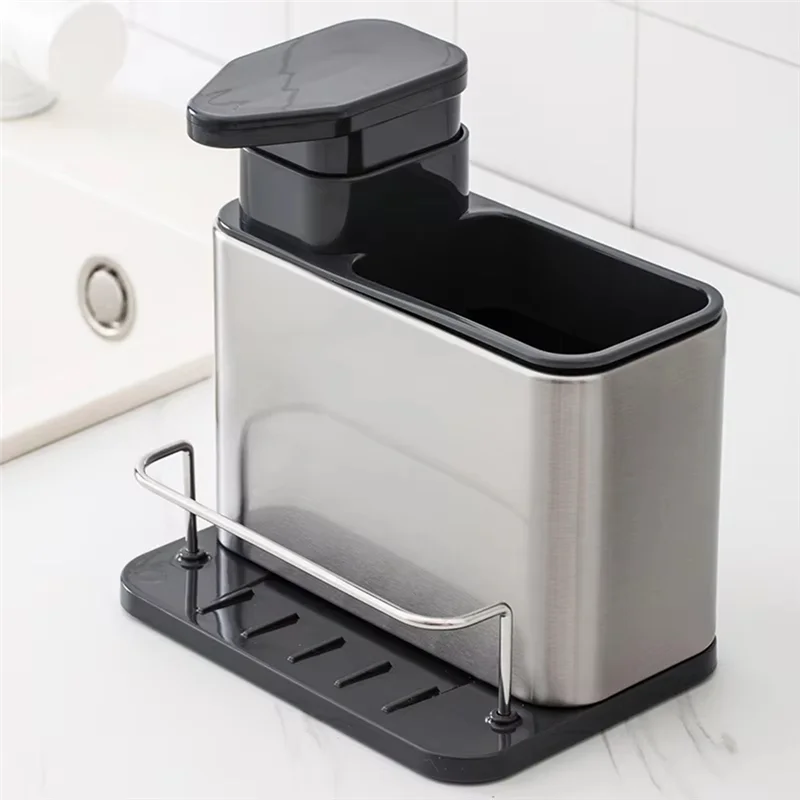 Exquisite-3-In-1 Kitchen Soap Dispenser With Sponge Holder, Stainless Steel Sink Organizer, Rustproof Dish Soap Dispenser