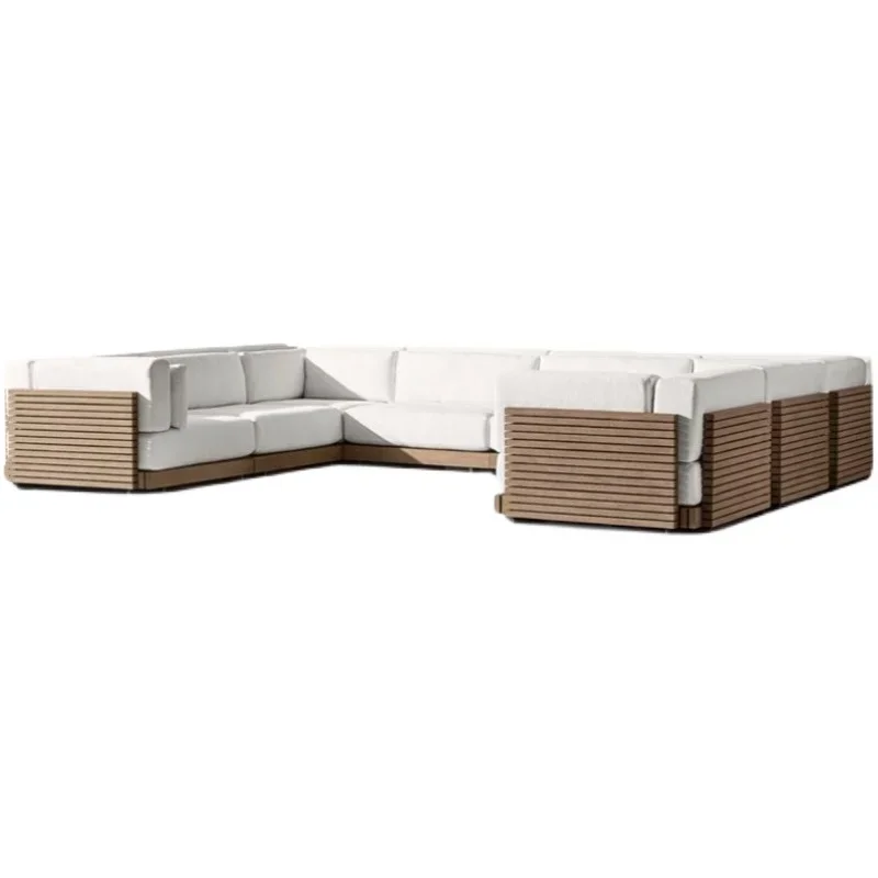 Villa outdoor sofa made of solid wood, waterproof and sun proof