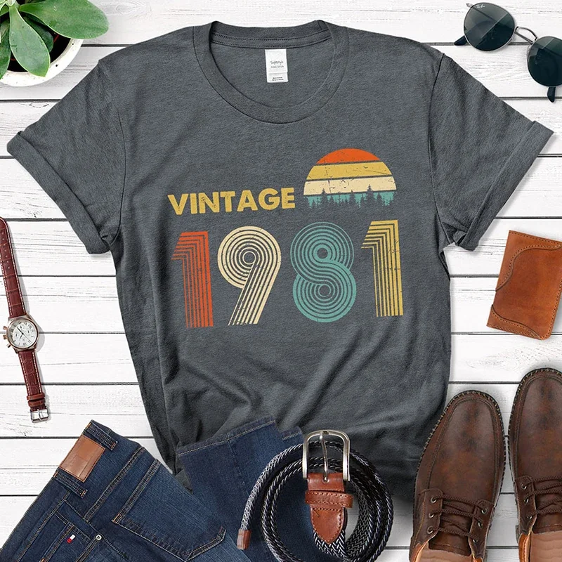 Vintage Short Sleeve  Fashion 1981 43rd 43 Years Old Birthday Womens T Shirts Harajuku Tshirt Gift for Her Ladies Clothes