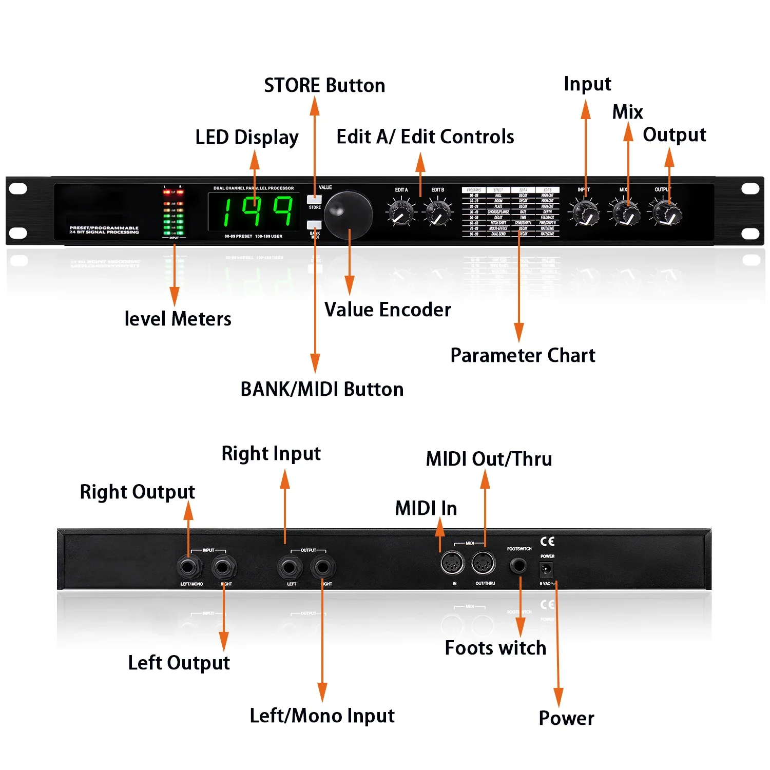 

M-4II Professional Digital Reverb and Multi Effect DSP Processor Audio Processor Equalizer Vocal Microphone