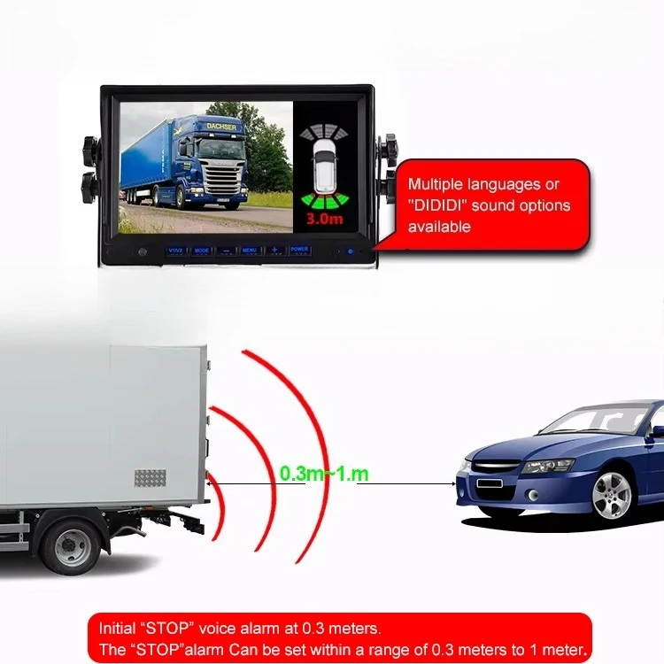 1080P Truck  with 8PCS Ultrasonic Digital Parking Sensors System Vehicle Bus Radar with 7inch Kits