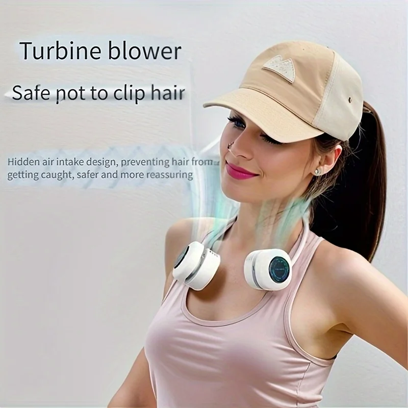 

1pc 3-Speed Adjustable Neck Fan - Hands-Free, LED Lights, Skin-Friendly, Retractable, Long-Lasting Battery - Portable Cooling fo