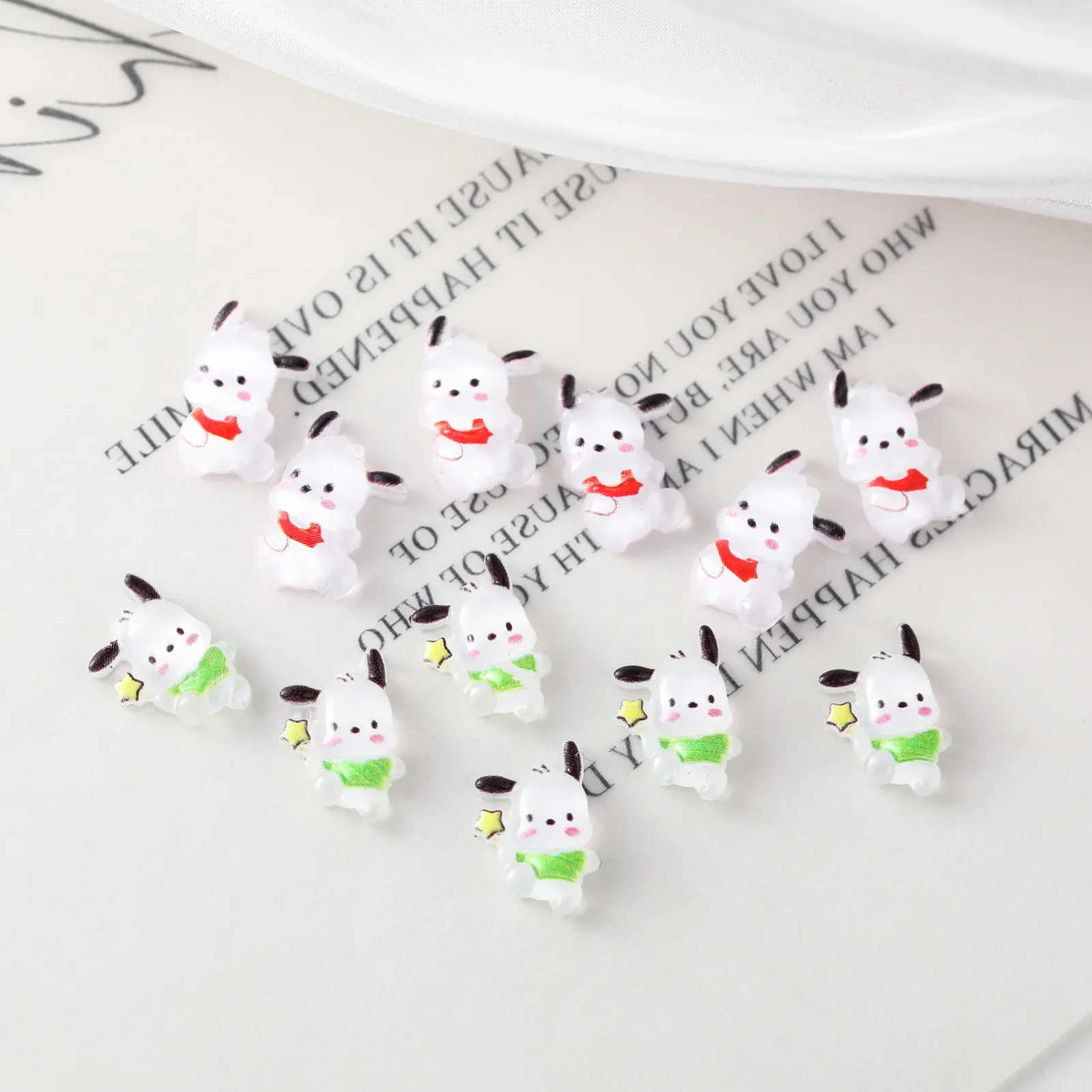 50pcs Cute Sanrio Nail Charms Fashion Red Green Pochacco Nail Art Kawaii Cartoon Anime Nail Accessories