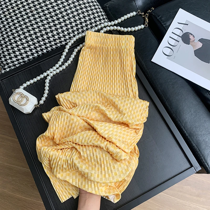 

Pleated Pants For Women Korean Fashion High Waist Chiffon Faldas 2024 Summer