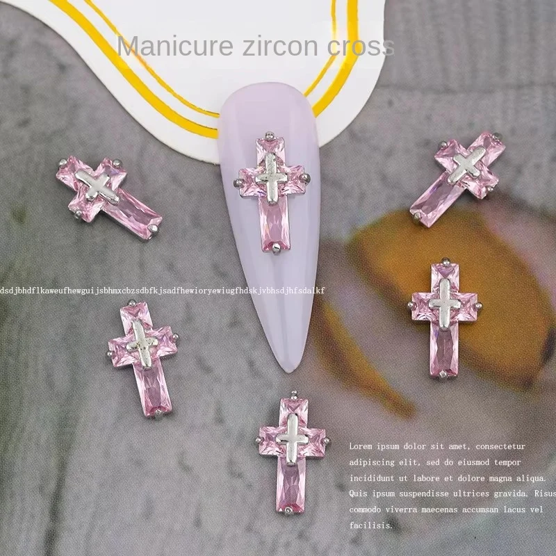 5Pcs Luxury Cross Design Nail Art Charms Jewelry 13x8mm Cross Nail Art Design 3D Strass For Nail Art Accessories 2 Colors