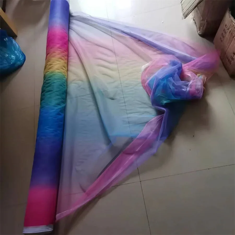 1yard Printed Rainbow Gradient Tulle Fabric Sewing Baby Shower Tutu Skirt Princess Skirt Curtains Cape Wedding Party Decorations