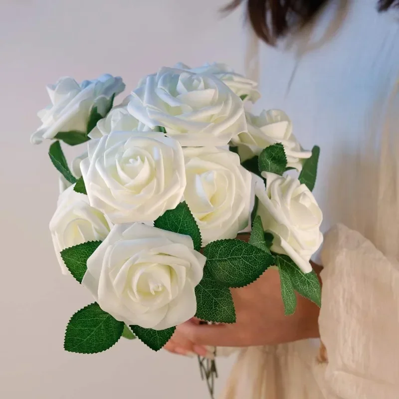 50/5 pezzi di fiori di rosa artificiale fai da te bouquet da sposa schiuma di velluto rosso fiore di rosa finto San Valentino regalo per la festa della mamma decorazione del partito