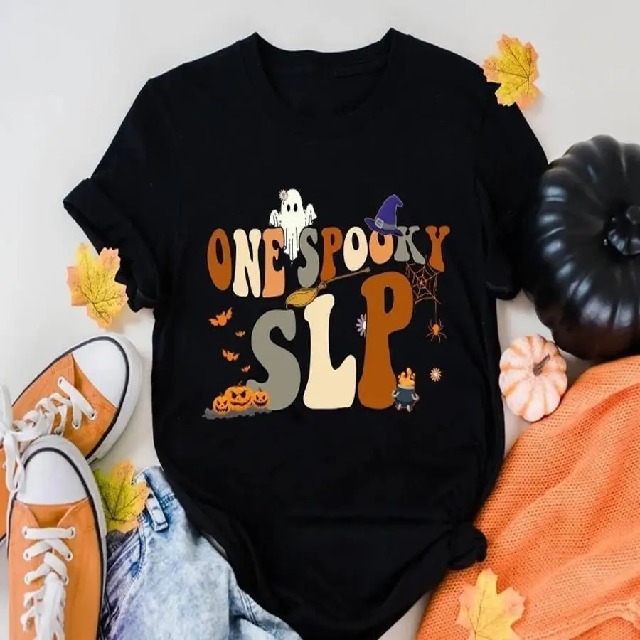 Футболка One Spooky SLP на Хэллоуин, рубашка Spooky Speechie, новая рубашка для речевой терапии