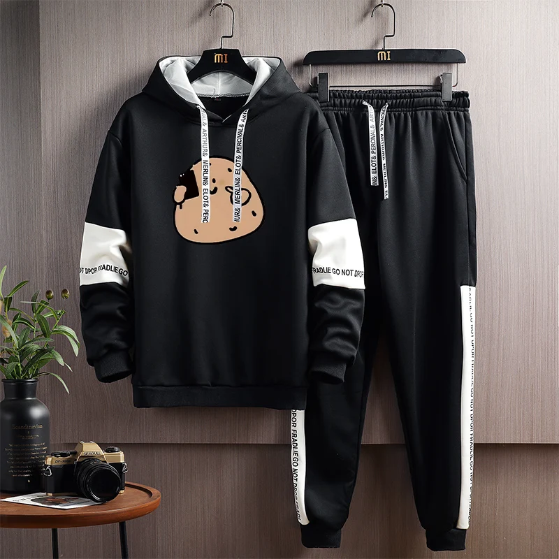 

Мужской повседневный комплект из двух предметов: утепленный свитшот и брюки на флисе, свободный крой, молодежный модный ансамбль для осени и зимы