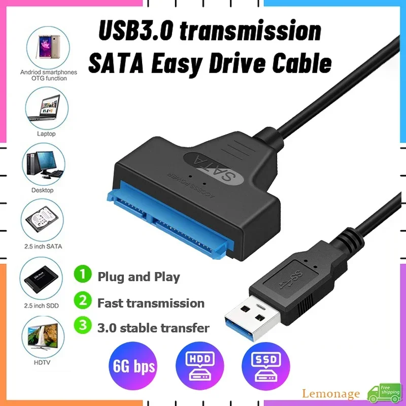 

USB 3.0 к SATA 22-контактный 2,5-дюймовый жесткий диск 6 Гбит/с HDD SSD адаптер соединительный кабель твердотельного накопителя