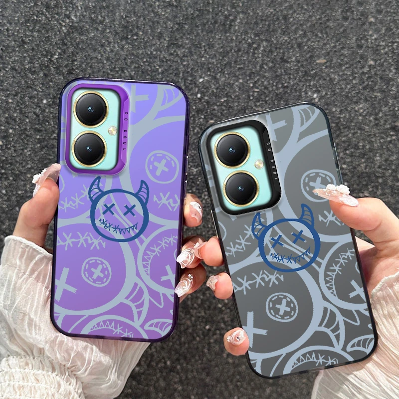 Painted Cartoon Demon Phone Case For vivo Y27 Y35 Y35M Plus Frosted Electroplated Shock-absorbing Cover Funda