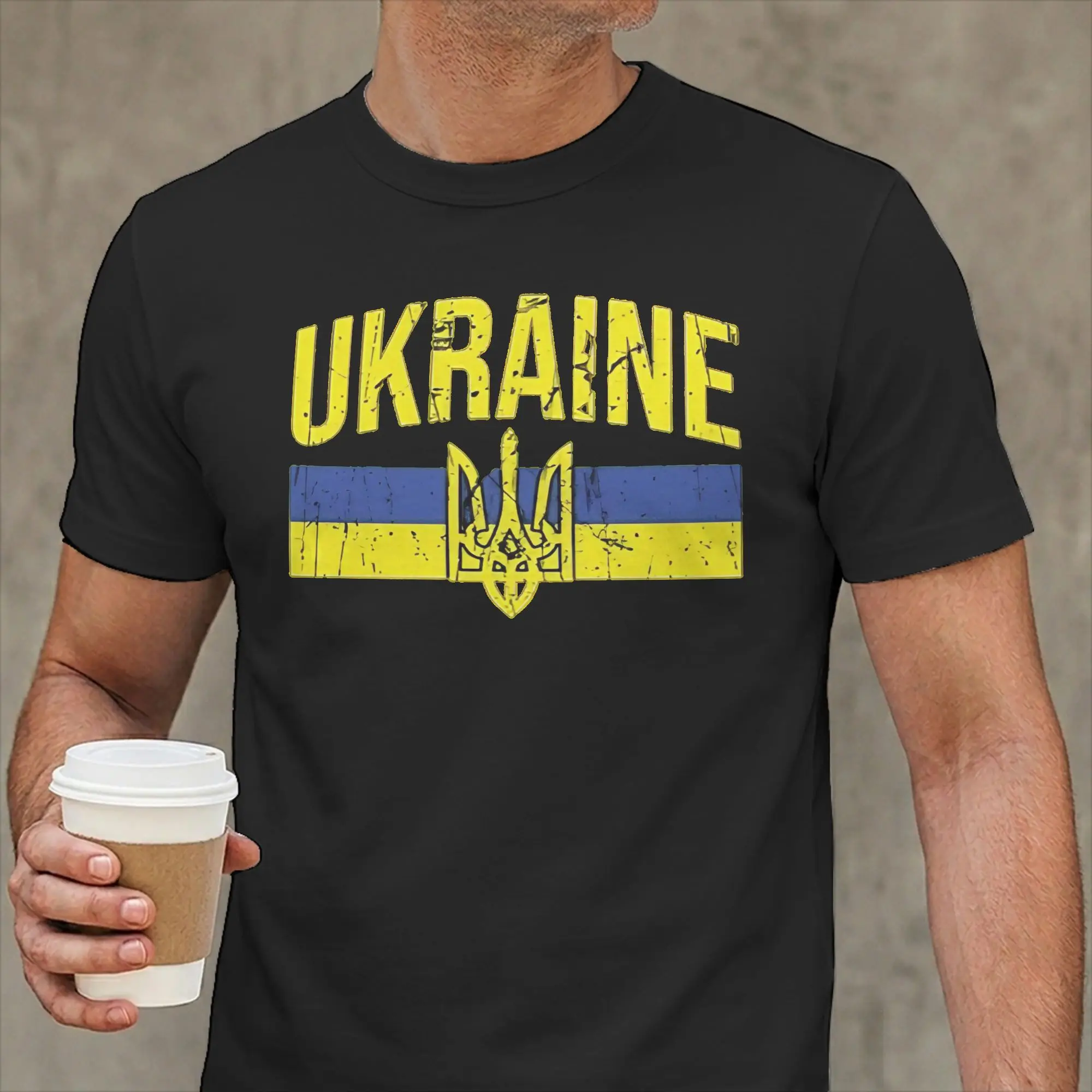 Ukraine Symbol Men T Shirt Ukrainian Trident Novelty Tee Shirt Short Sleeve Round Collar T-Shirts Cotton Gift Idea Clothes