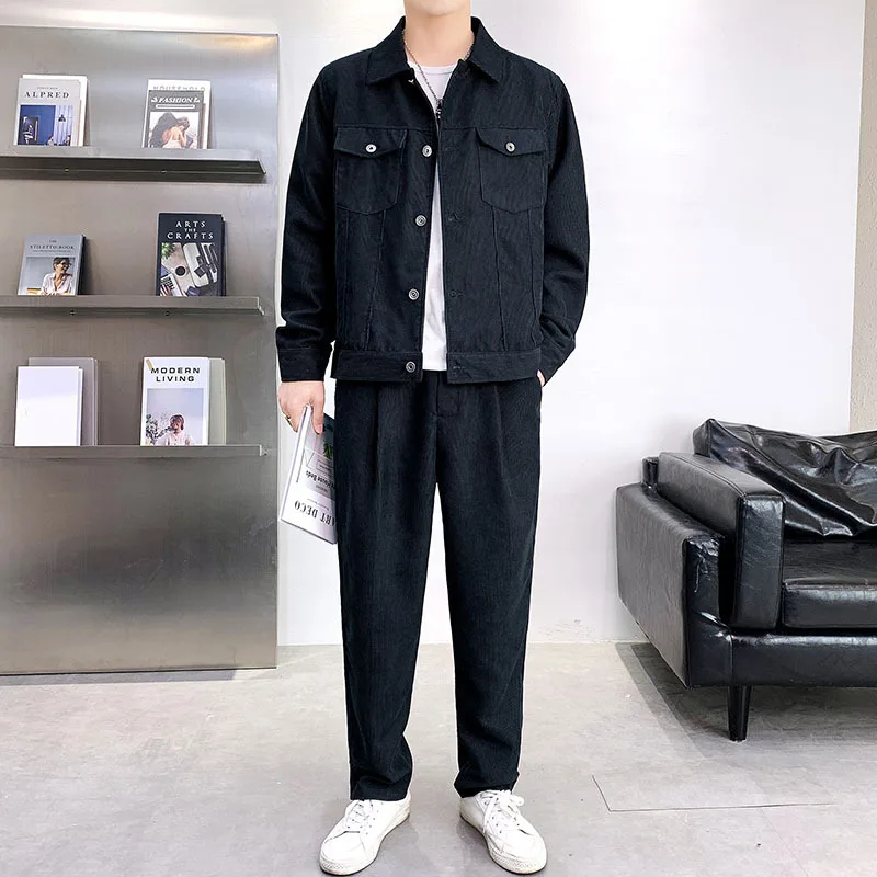 Men Clothing 2022 New Casual Suit Male Korean Version Loose Men\'s Suit Corduroy Spring Autumn Denim Sports Suit Male