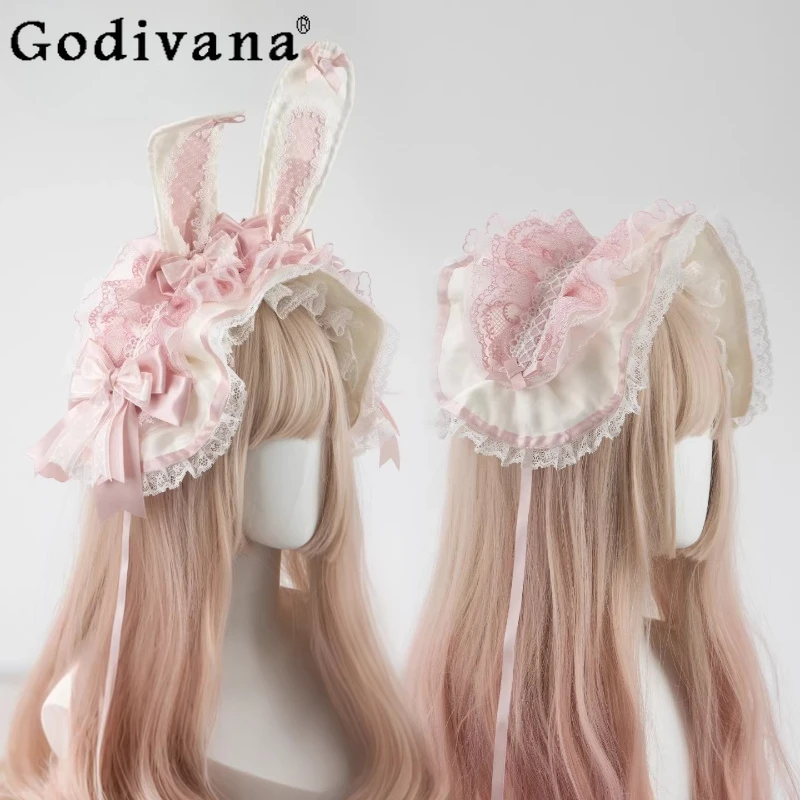 

Для девочек принцесса сладкая Лолита розовый BNT для женщин повязка для волос в японском стиле милый бант кружево Y2K KC аксессуары для волос ожерелье 2025