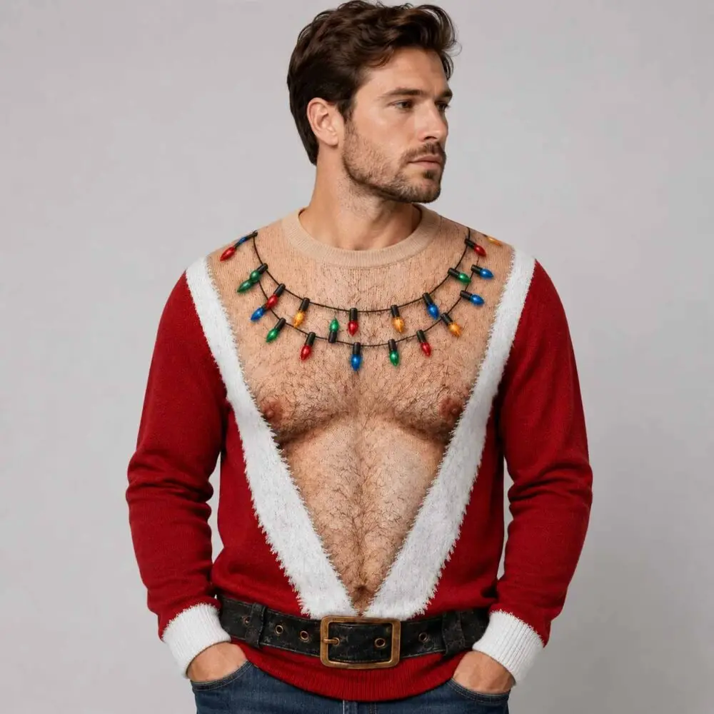 Merry Christmas 3D Printed Hoodie, Cute Christmas Chest Muscle Print, Men's, Adults', Children's Christmas Fun Funny New Hoodie
