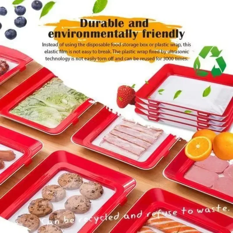 Environmentally Friendly Design-Reusable Food Preserving Tray Safety Plastic Food Refrigerator Storage Tray Stackable Food Tray