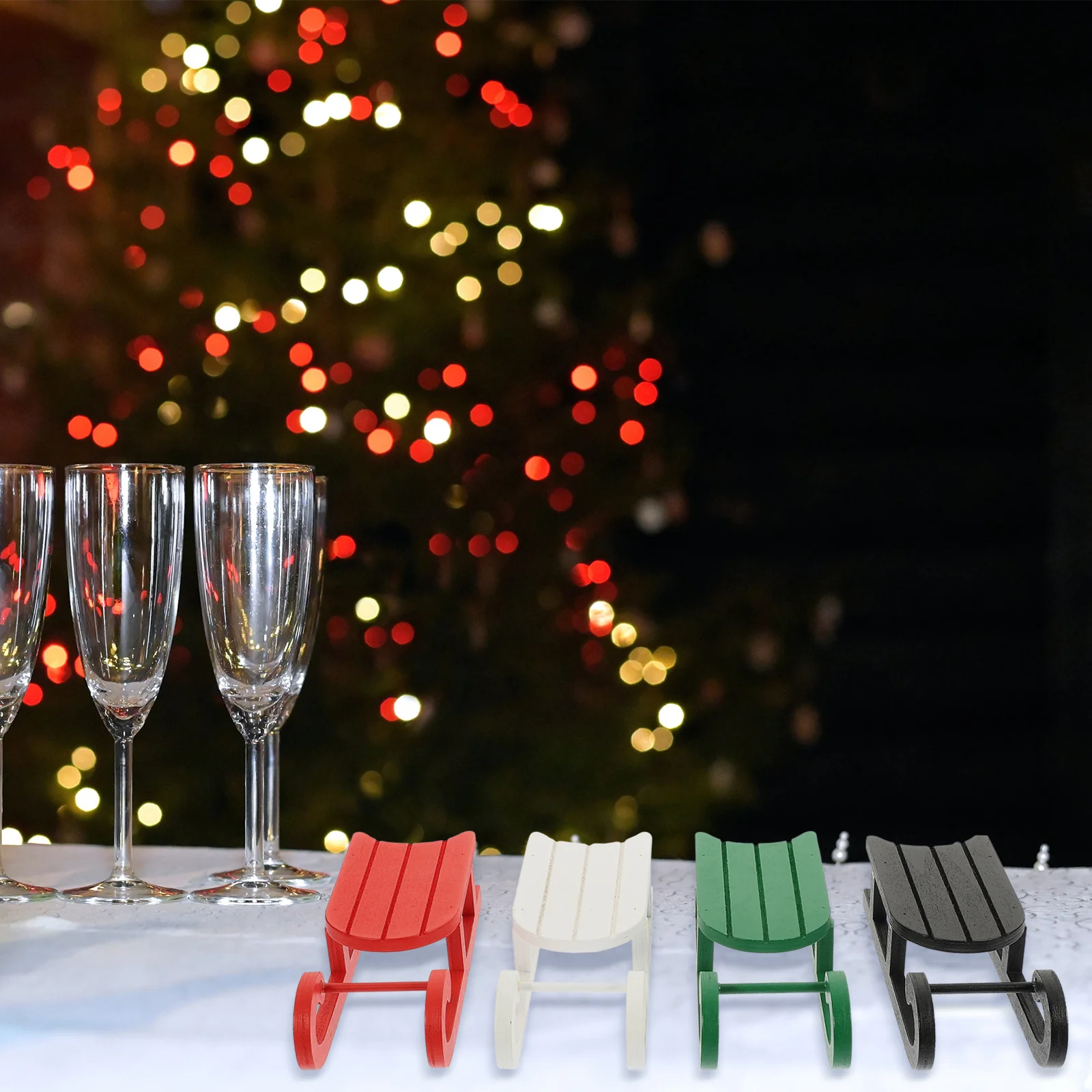 

4Pcs Wooden Christmas Sleigh Ornaments Delicate Desktop Decor Mini Sled Xmas Celebration Accessories Christmas Sleigh Ornament