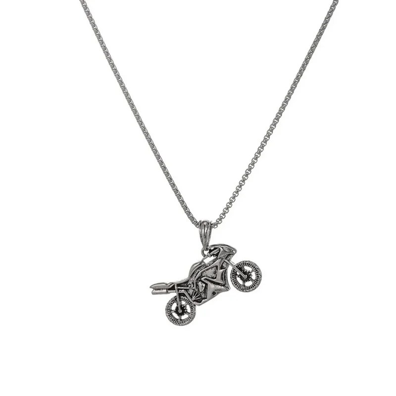 Punk stainless steel box chain necklace cool motorcycle pendant men\'s long sweater chain couple accessories