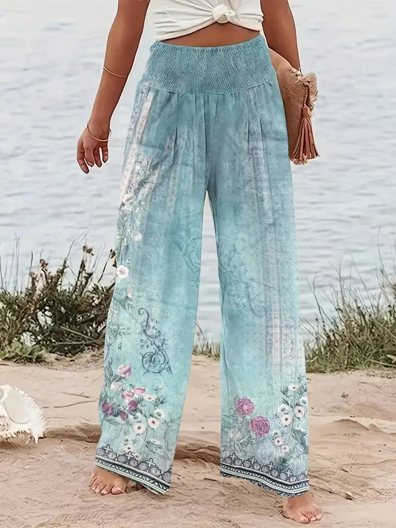حجم كبير 1XL-5XL أزياء المرأة متعدد الألوان الربط أزياء الإناث عارضة عالية الخصر فضفاض السراويل الطويلة بنطال ذو قصة أرجل واسعة