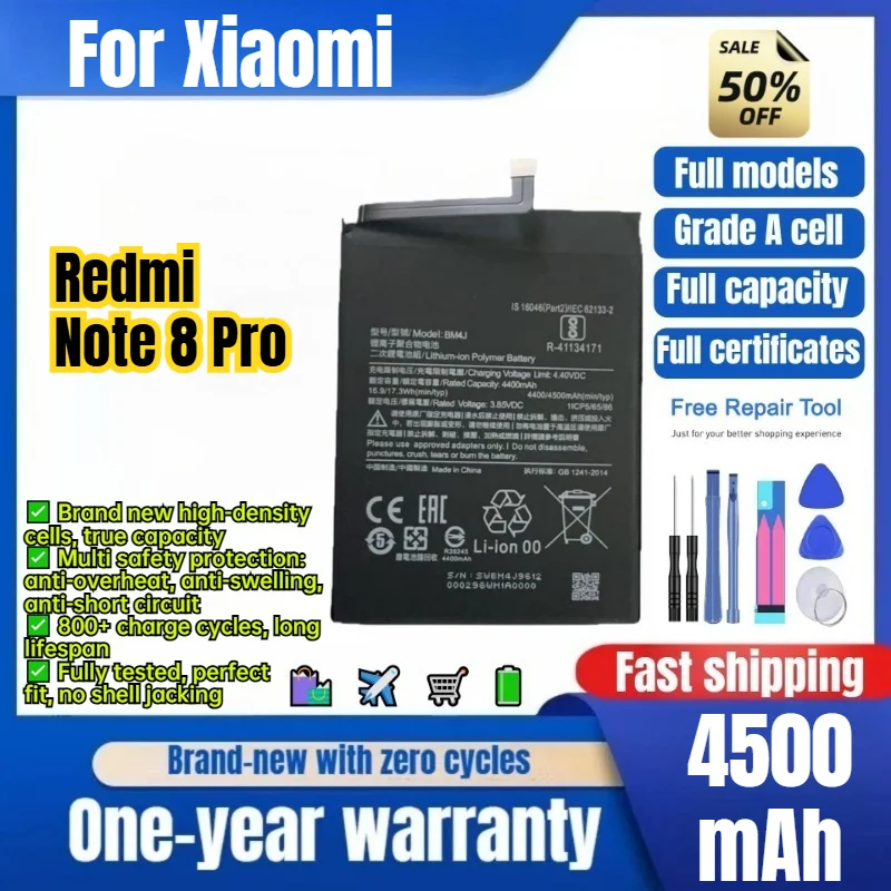 BM4J for Xiaomi Redmi Note 8 Pro Phone Battery 0 Cycle High Quality Capacity Battery Replacement Bateria Grade A Cell with Tools