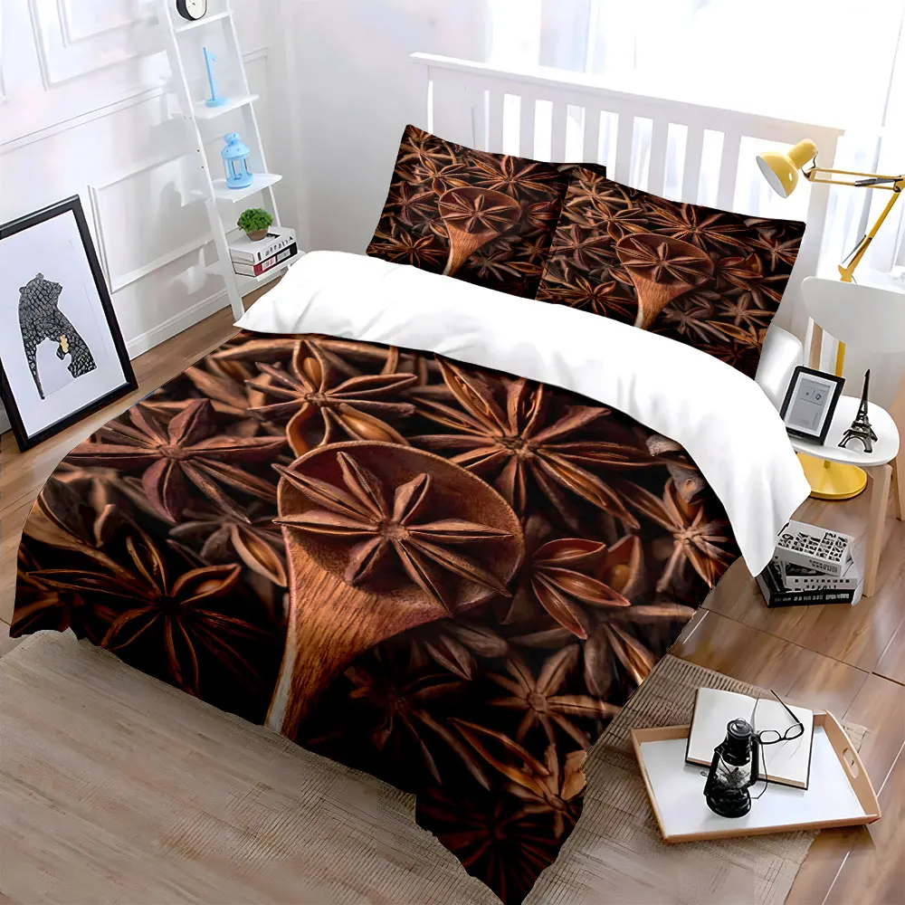 Star Anise on Wooden Spoon Bedding Set for Kids Luxury Gift 3pcs Digital Print Comforter Set Soft Comfortable Breathable