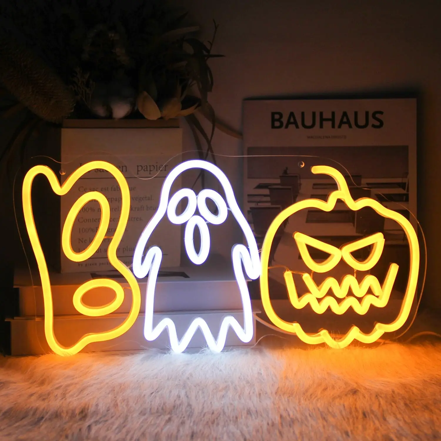 Exploding Ghost Neon Sign - USB Powered LED Neon Lights. Halloween Themed Ambiance Multi-Purpose Wall Decor Night Light.