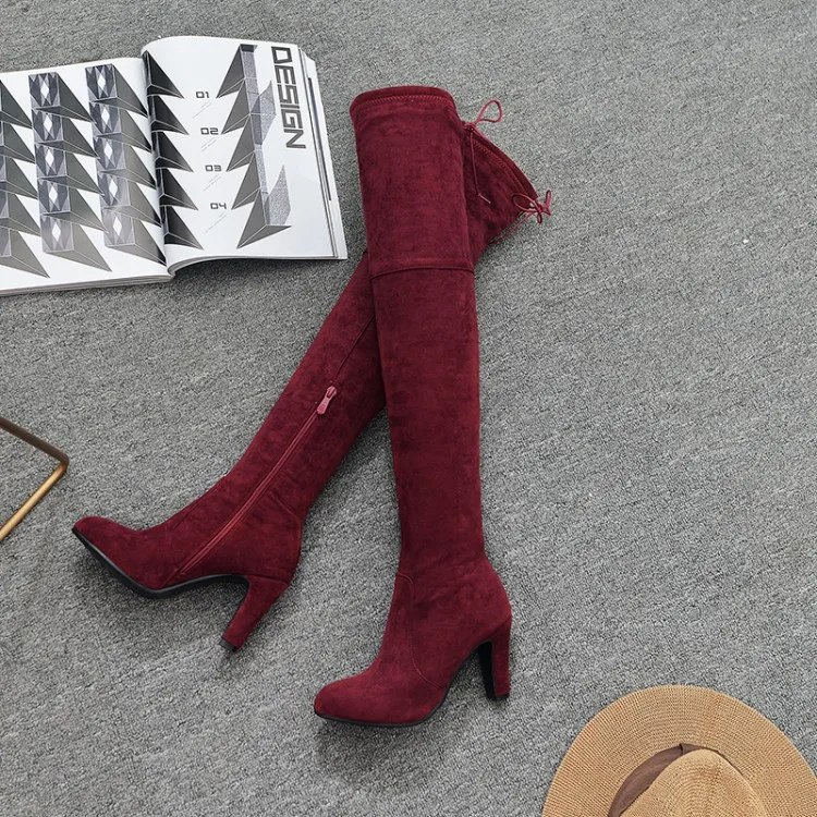 Oversize Large size Big size High quality autumn and winter women\'s shoes Pointed toe Thick Heel boots female women shoes