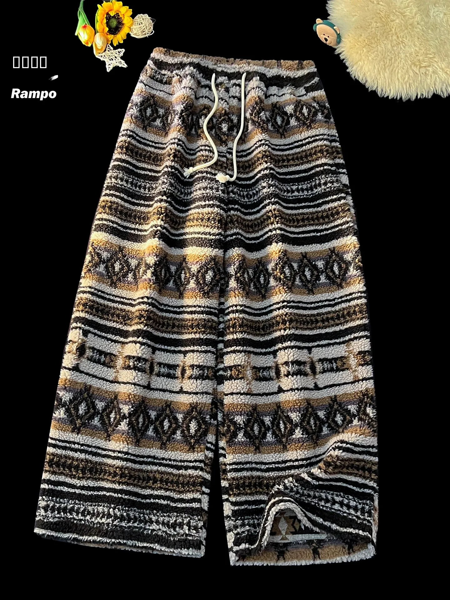 

Thiened Fce Lined Straight Leg Men's Winter Pants Warm Lazy Sle Wide Leg Trousers Casual Straight Tube Pants